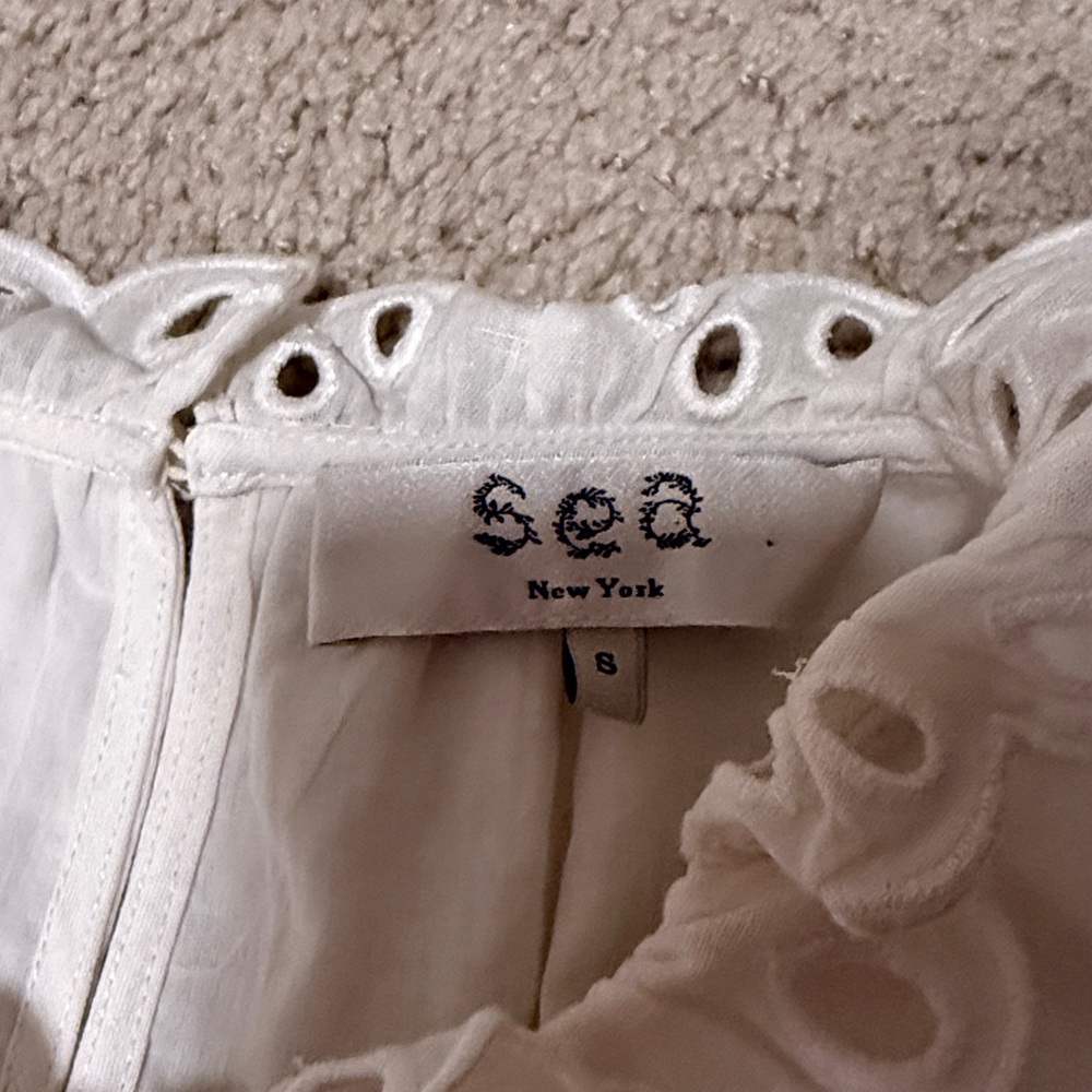 Sea NY White Lee Embroidery Eyelet Dress Small - Picture 3 of 11